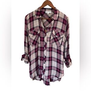 Plaid Button Down Shirt - Pink and White